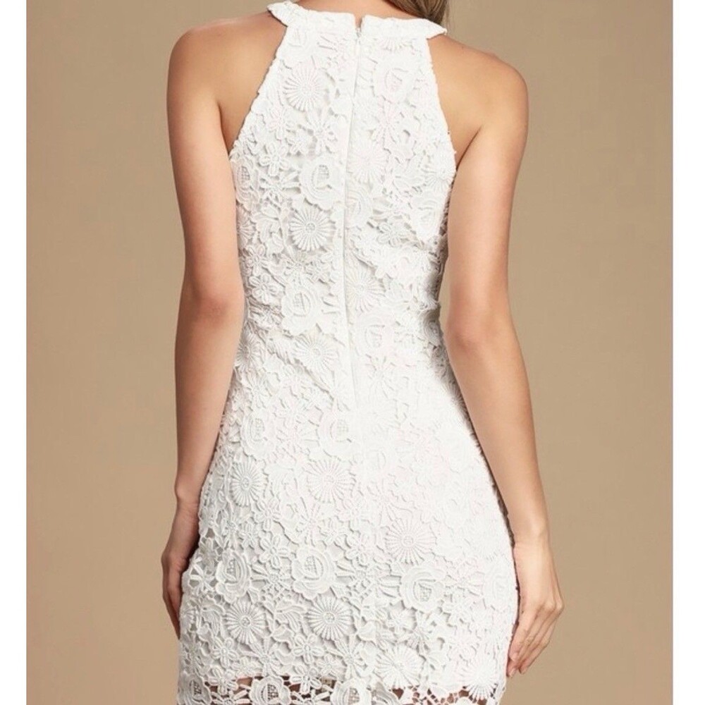 Lulus Love Poem Lace Ivory White Sheath Dress Size M Innocent Euro Summer Mini - Picture 4 of 16